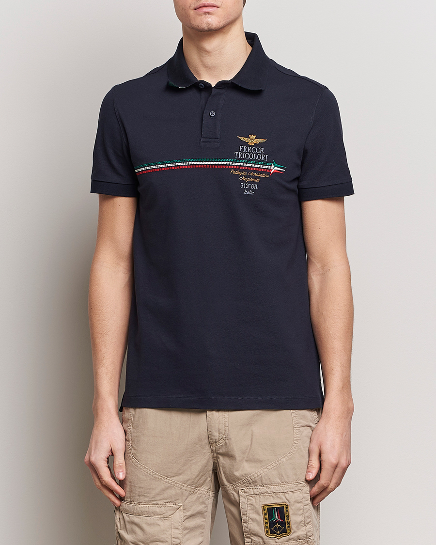 Herr | Kortärmade pikéer | Aeronautica Militare | Contrast Collar Polo Navy