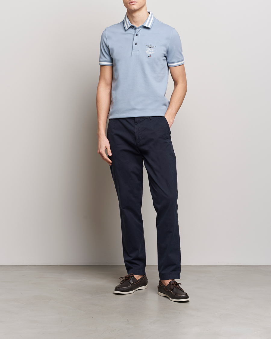 Herr | Pikéer | Aeronautica Militare | Tipped Polo Glacier Blue