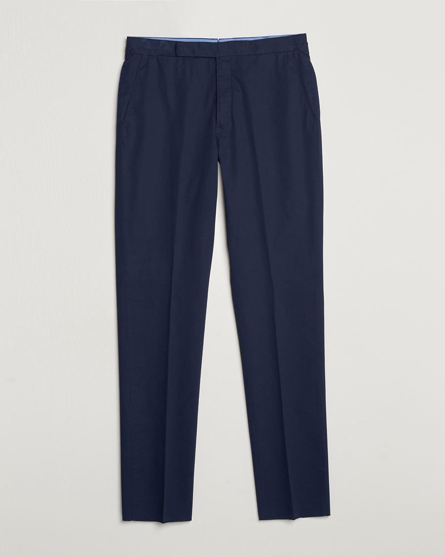Herr | Byxor | Ralph Lauren Purple Label | Cotton Poplin Trousers Spring Navy