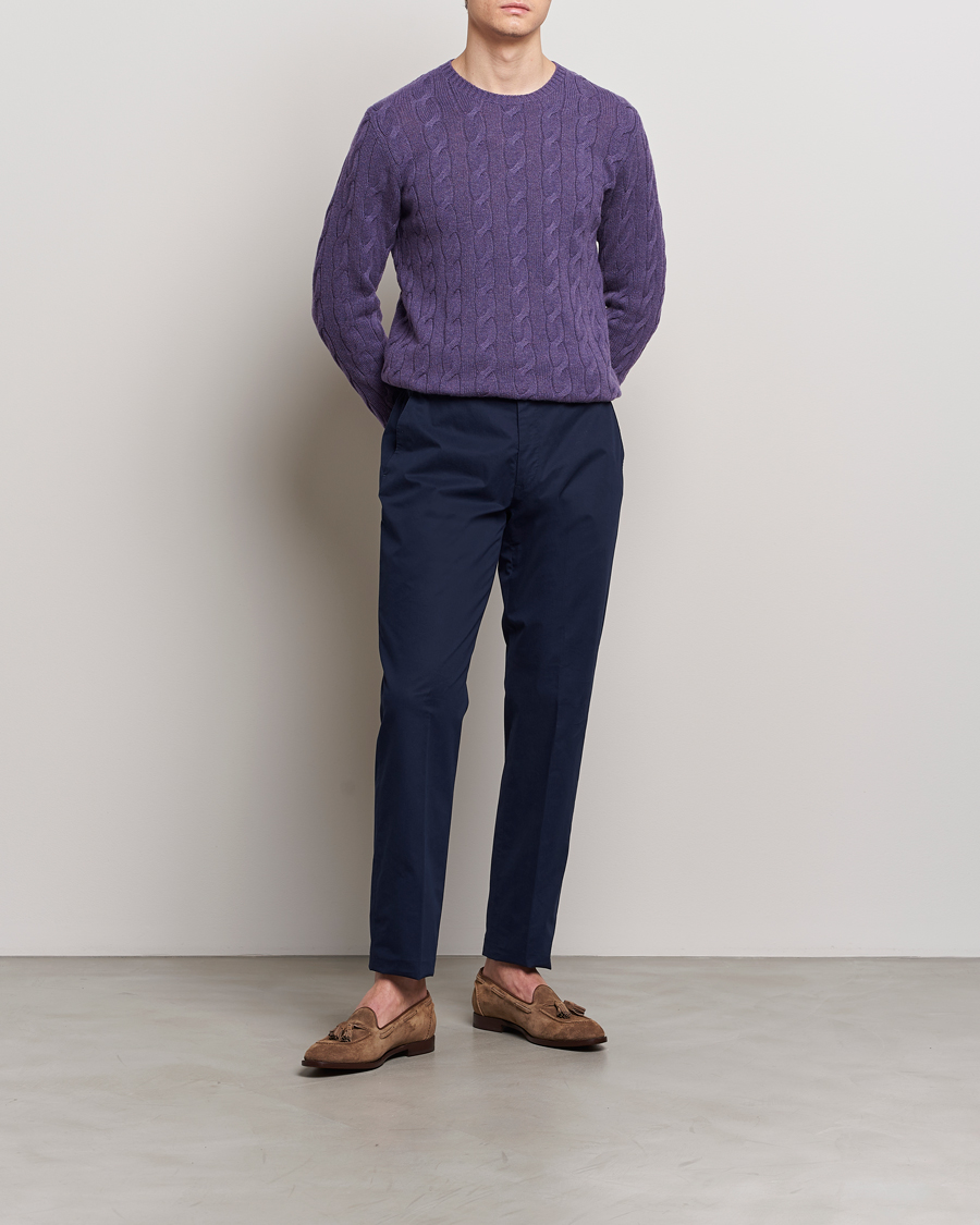 Herr | Byxor | Ralph Lauren Purple Label | Cotton Poplin Trousers Spring Navy