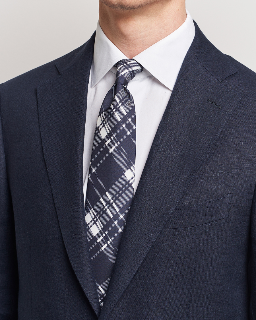 Herre | Assesoarer | Ralph Lauren Purple Label | Monocolor Plaid Silk Tie Navy