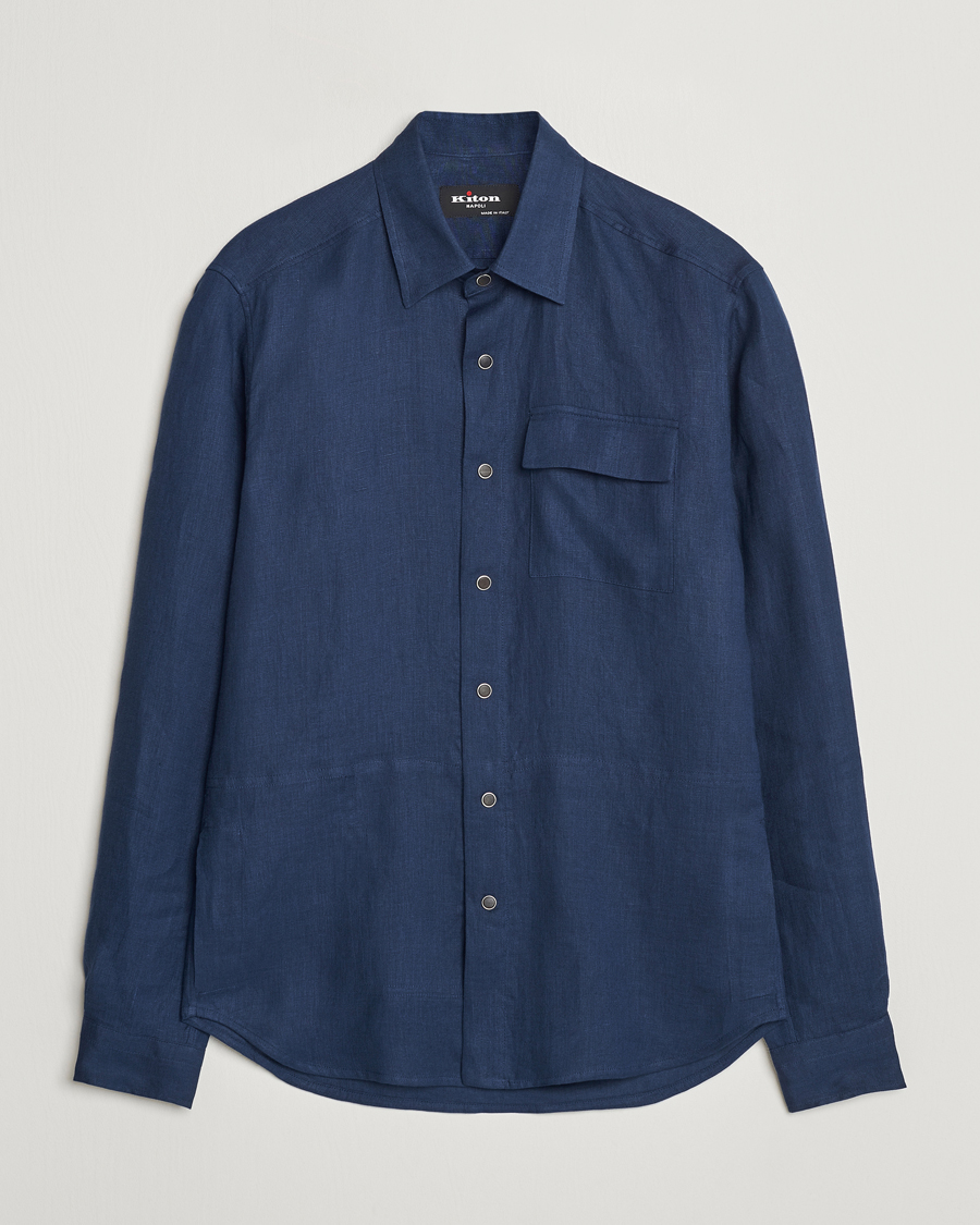 Herr | Skjortor | Kiton | Pure Linen Overshirt Dark Blue