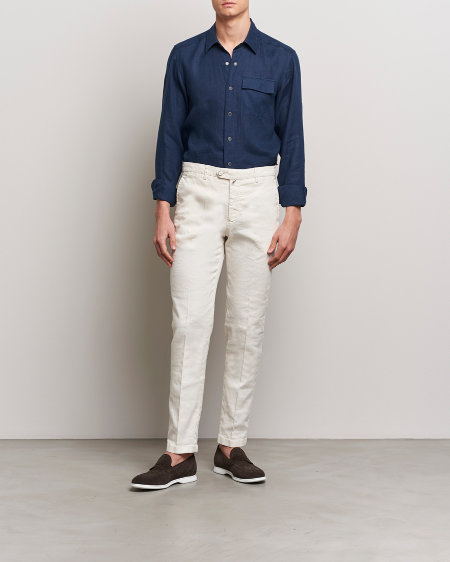 Herr | Skjortor | Kiton | Pure Linen Overshirt Dark Blue