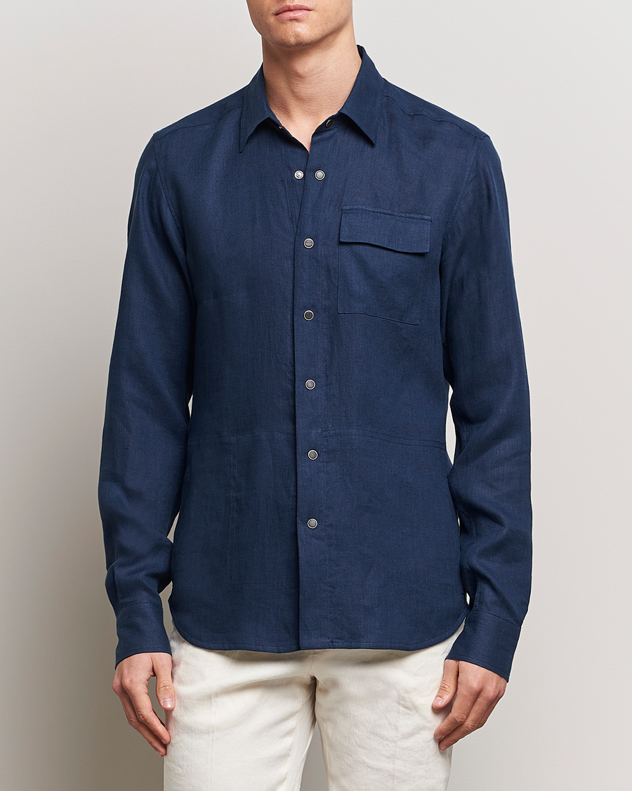 Herr | Luxury Brands | Kiton | Pure Linen Overshirt Dark Blue