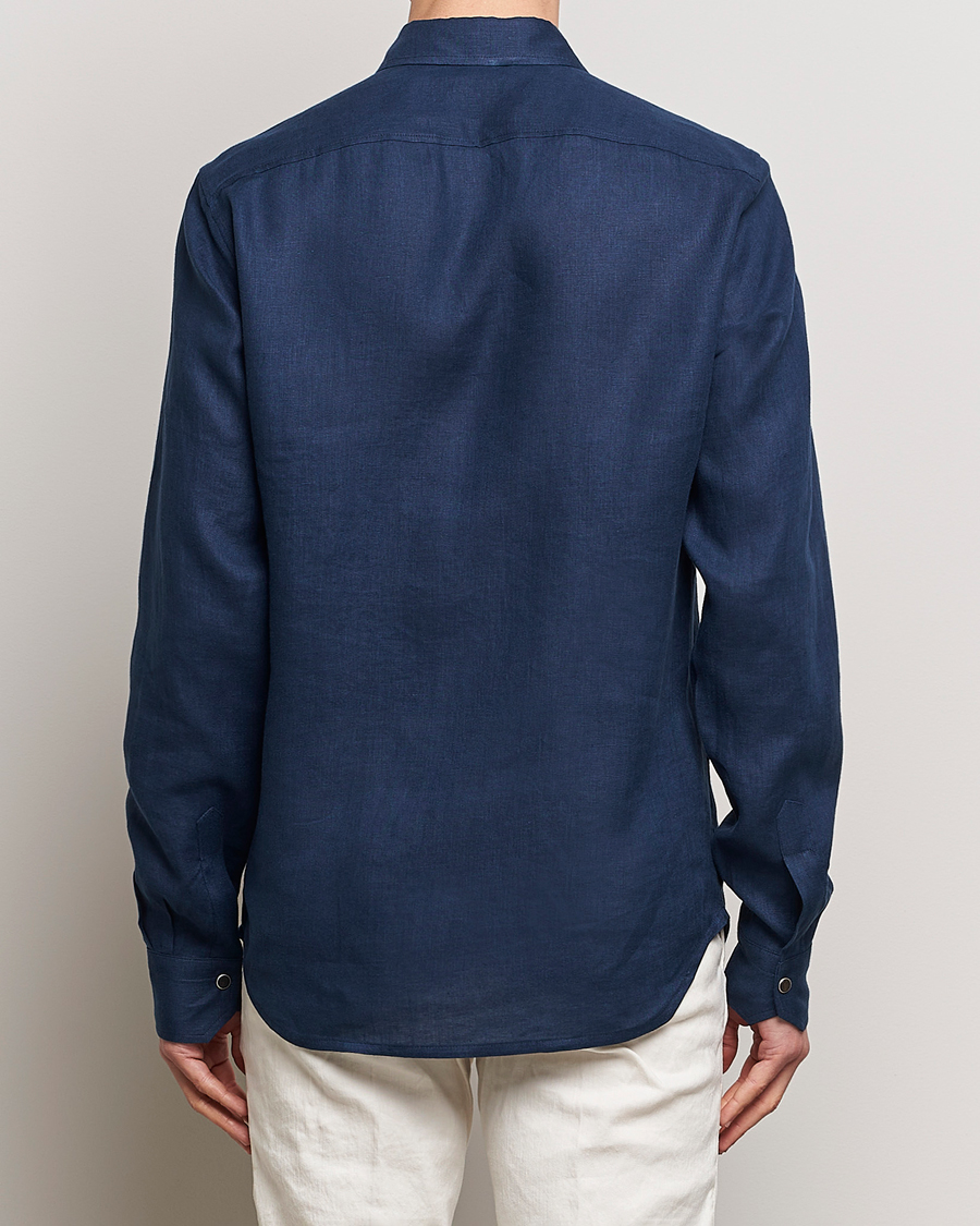 Herr | Skjortor | Kiton | Pure Linen Overshirt Dark Blue