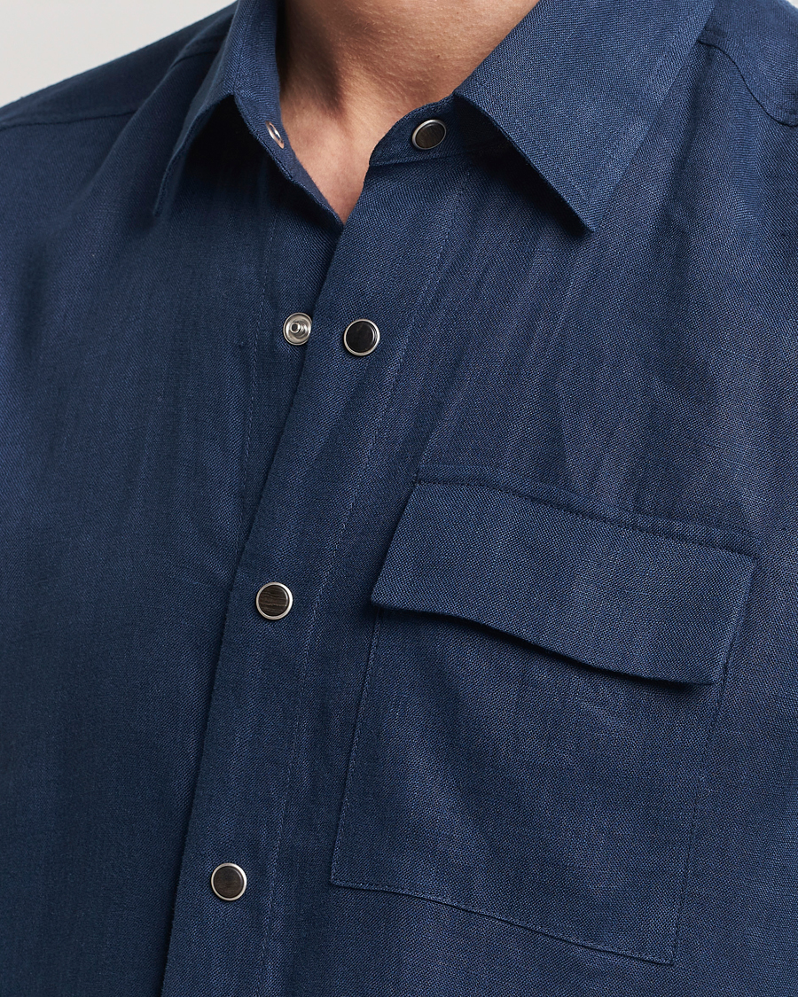 Herr | Skjortor | Kiton | Pure Linen Overshirt Dark Blue