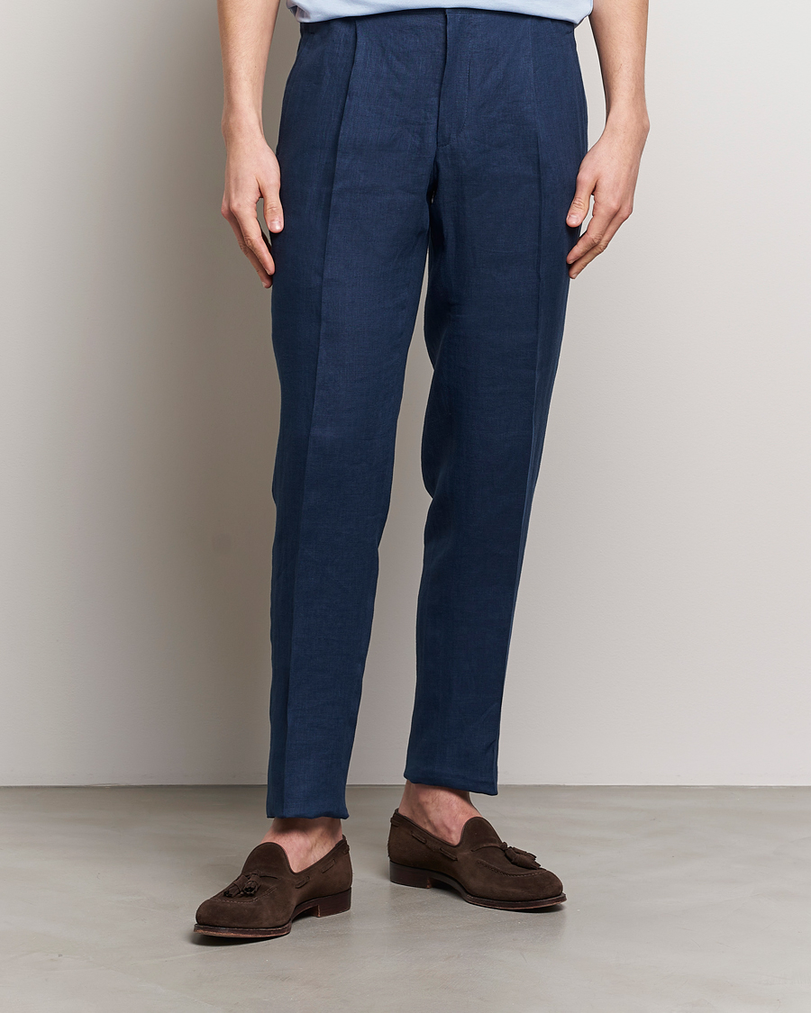 Herr | Avdelningar | Kiton | Pure Linen Drawstring Trousers Dark Blue