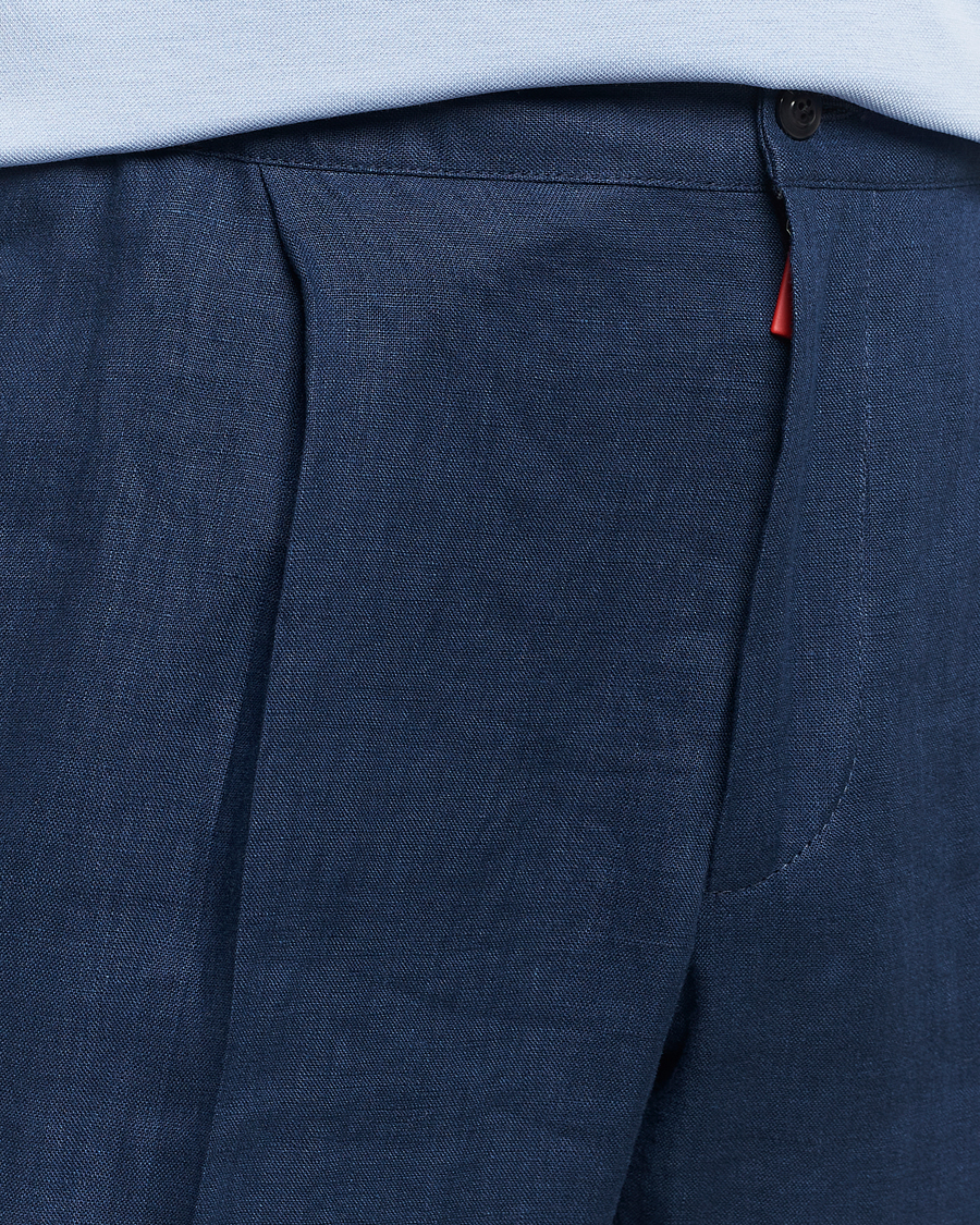 Herr | Byxor | Kiton | Pure Linen Drawstring Trousers Dark Blue