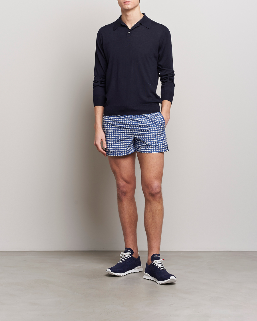 Herr | Badbyxor | Kiton | Printed Nylon Swim Shorts Navy