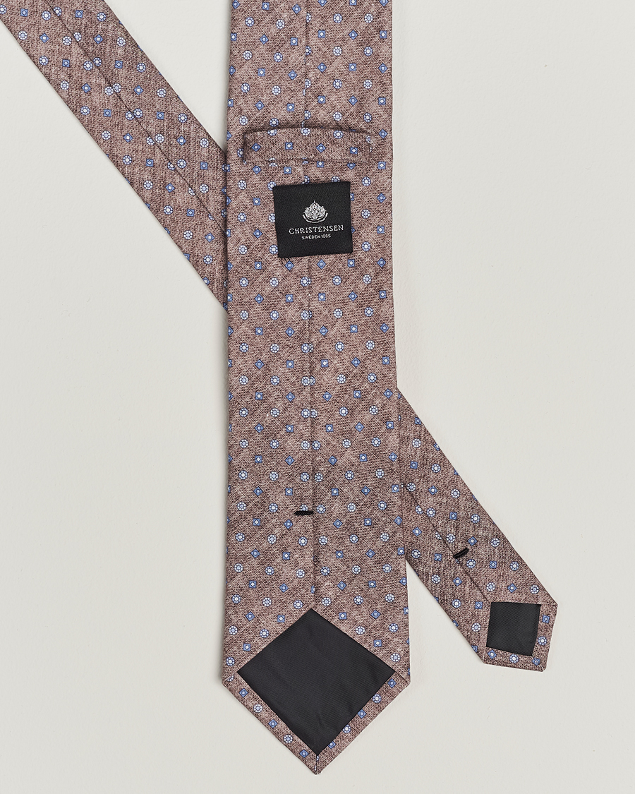 Herr | Slipsar | Amanda Christensen | Box Set Printed Linen 8cm Tie With Pocket Square Brown