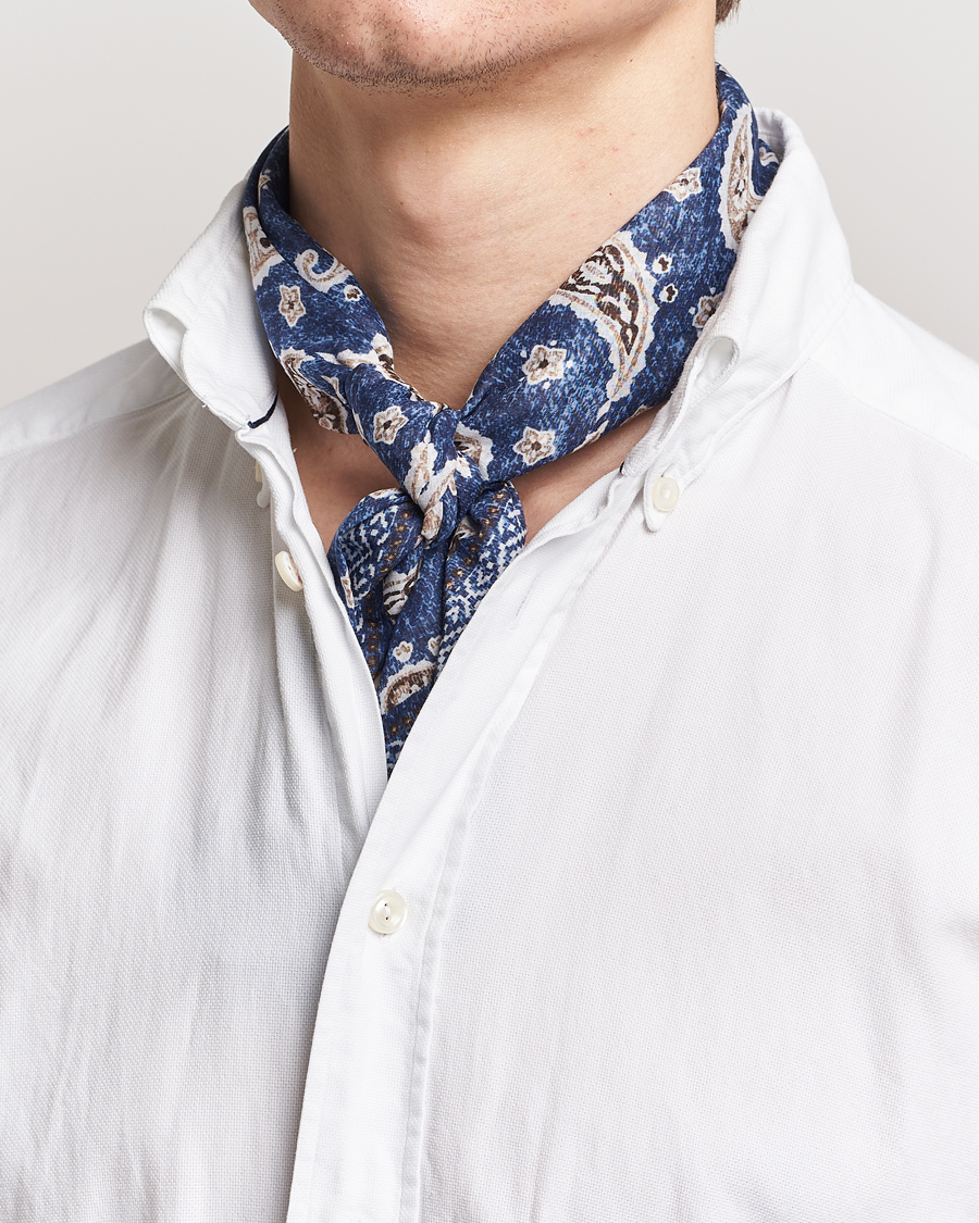 Herre | Scarves | Amanda Christensen | Cotton Voilé Printed Paisley Bandana Navy