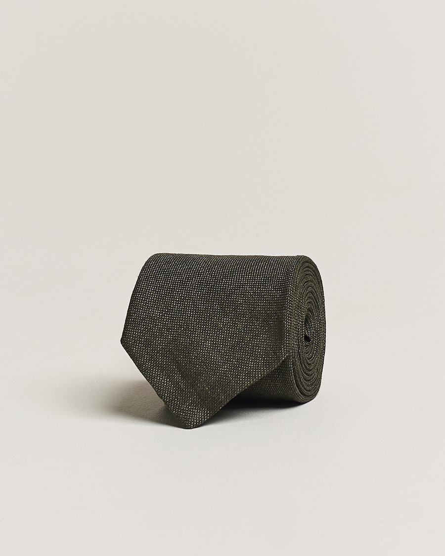 Herr | Slipsar | Amanda Christensen | Hopsack Linen 8cm Tie Dark Olive