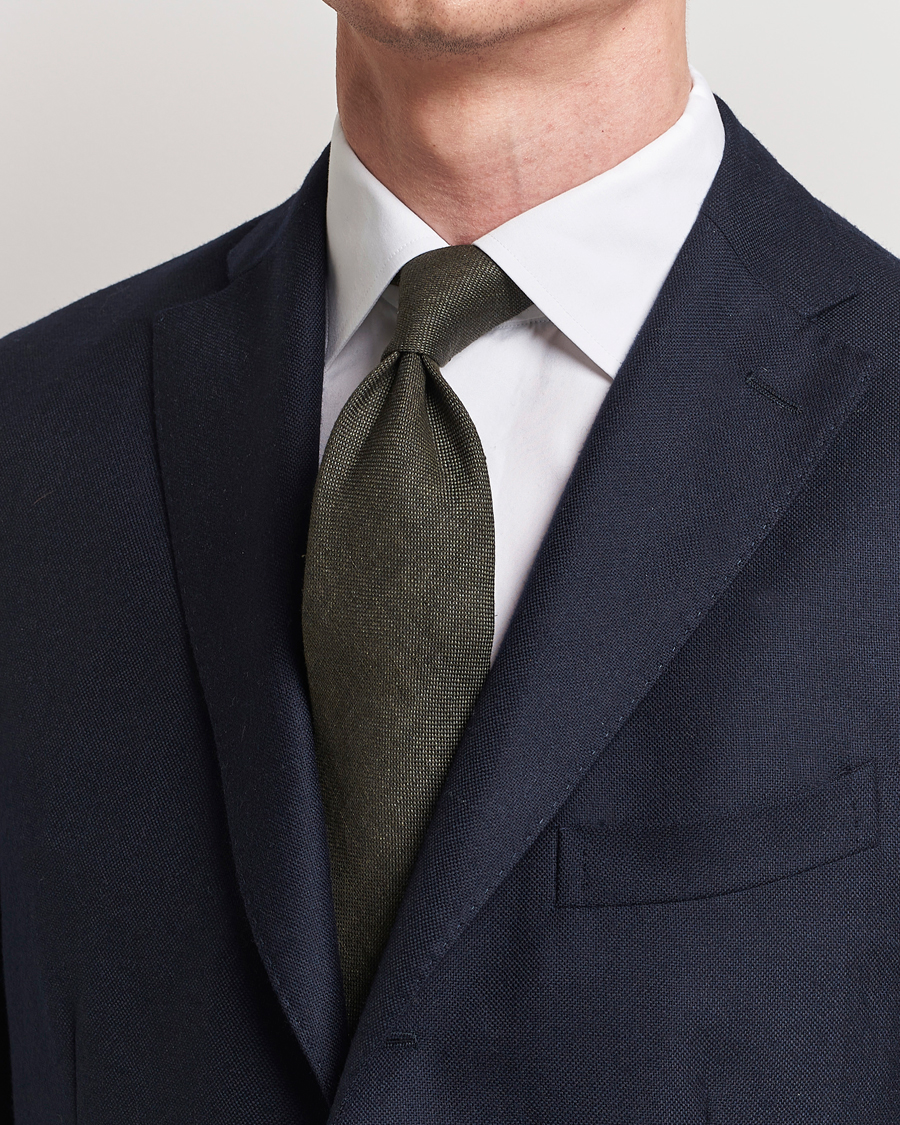 Herr |  | Amanda Christensen | Hopsack Linen 8cm Tie Dark Olive