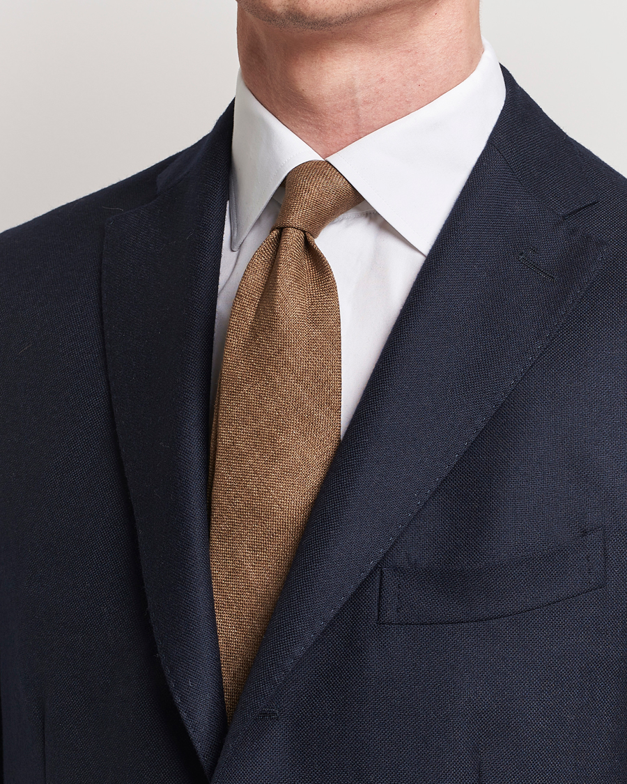 Herr | Slipsar | Amanda Christensen | Hopsack Linen 8cm Tie Brown