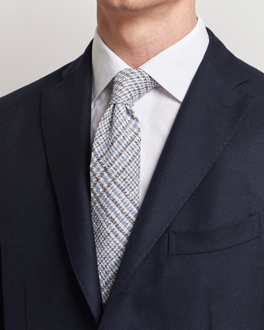 Herr | Business & Beyond | Amanda Christensen | Linen Structured 8cm Tie White/Blue/Brown