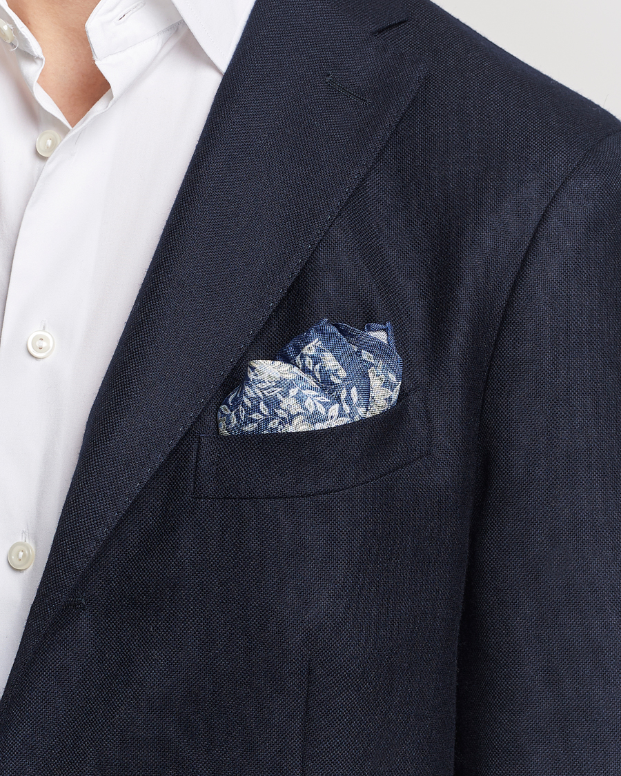 Men | Pocket Squares | Amanda Christensen | Silk Oxford Printed Flower Pocket Square Navy