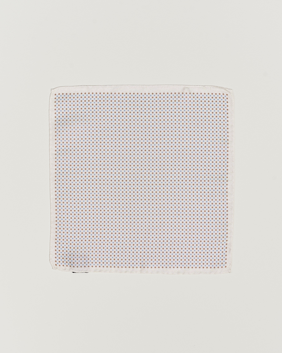 Herr | Amanda Christensen Silk Oxford Printed Flower Pocket Square Cream | Amanda Christensen | Silk Oxford Printed Flower Pocket Square Cream