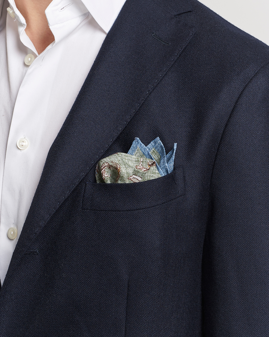 Men | Pocket Squares | Amanda Christensen | Linen Printed Surfer Pocket Square Green