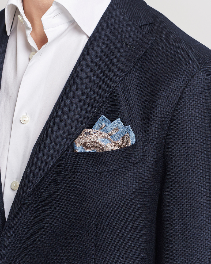 Herr | Avdelningar | Amanda Christensen | Linen Printed Large Paisley Pocket Square Blue