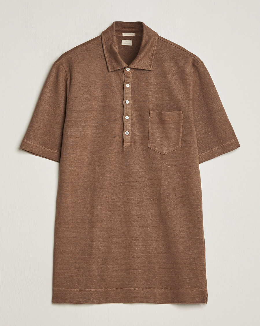 Herr | Pikéer | Massimo Alba | Wembley Linen Polo Dark Brown