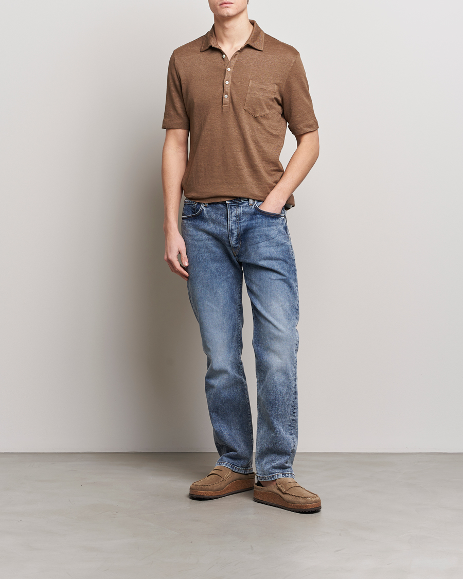 Herr | Pikéer | Massimo Alba | Wembley Linen Polo Dark Brown