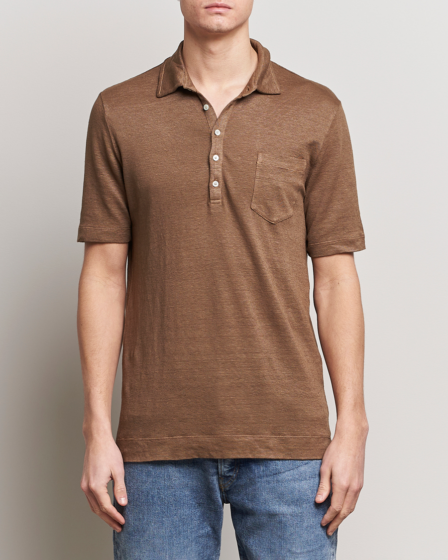 Herr | Kortärmade pikéer | Massimo Alba | Wembley Linen Polo Dark Brown