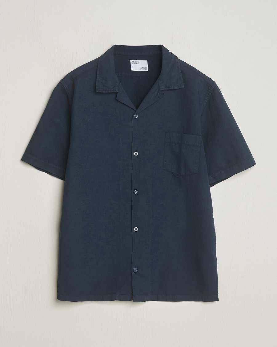 Herr | Skjortor | Colorful Standard | Cotton/Linen Short Sleeve Shirt Navy Blue