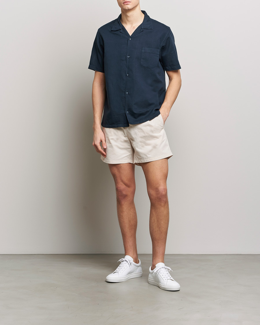 Herr | Skjortor | Colorful Standard | Cotton/Linen Short Sleeve Shirt Navy Blue