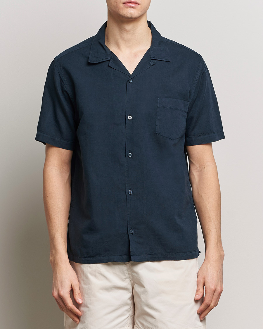 Herr | Linneskjortor | Colorful Standard | Cotton/Linen Short Sleeve Shirt Navy Blue