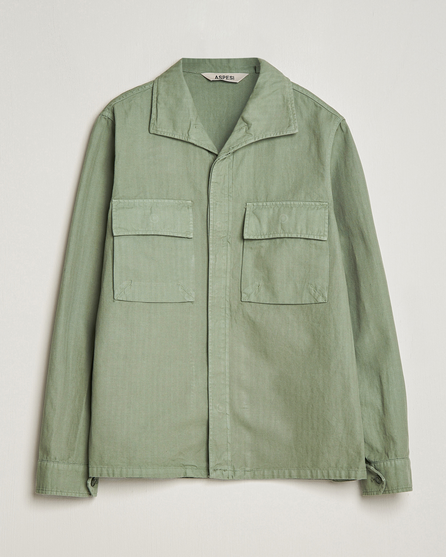 Herr | Jackor | Aspesi | Cotton Herringbone Shirt Jacket Sage