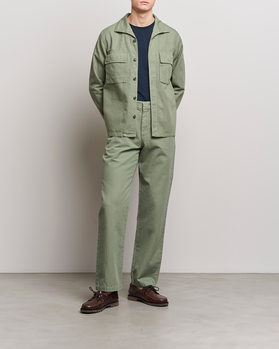 Herr | Jackor | Aspesi | Cotton Herringbone Shirt Jacket Sage