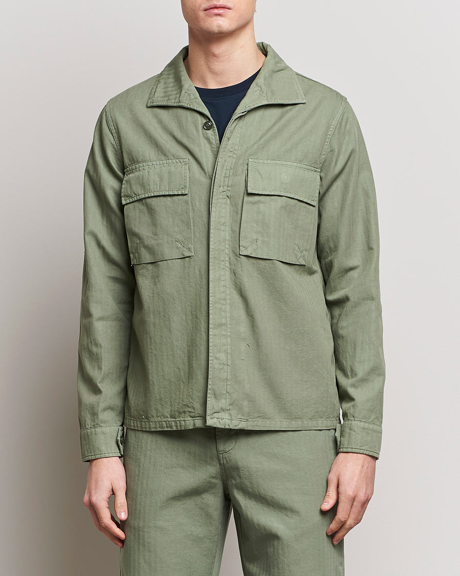 Herr | Italian Department | Aspesi | Cotton Herringbone Shirt Jacket Sage