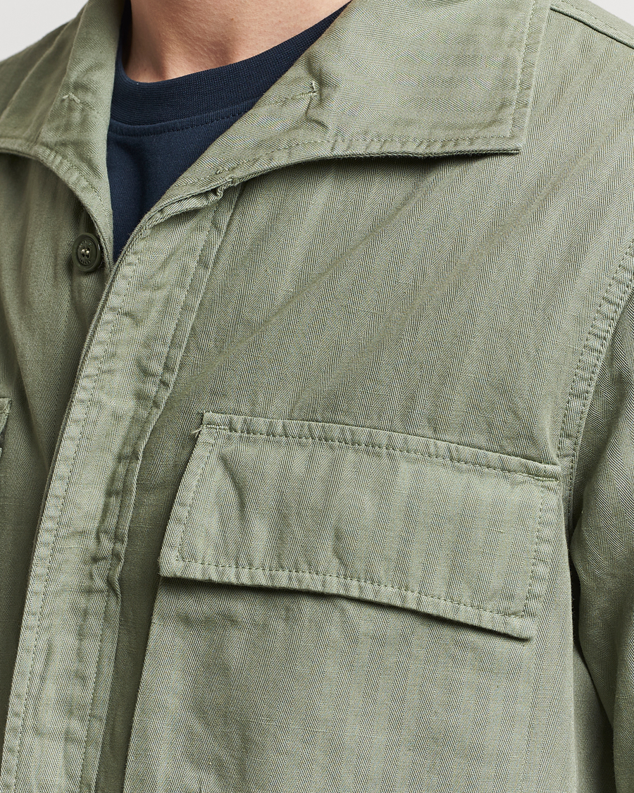 Herr | Jackor | Aspesi | Cotton Herringbone Shirt Jacket Sage