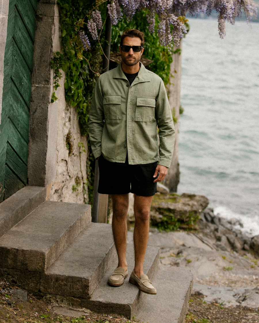 Herr | Jackor | Aspesi | Cotton Herringbone Shirt Jacket Sage