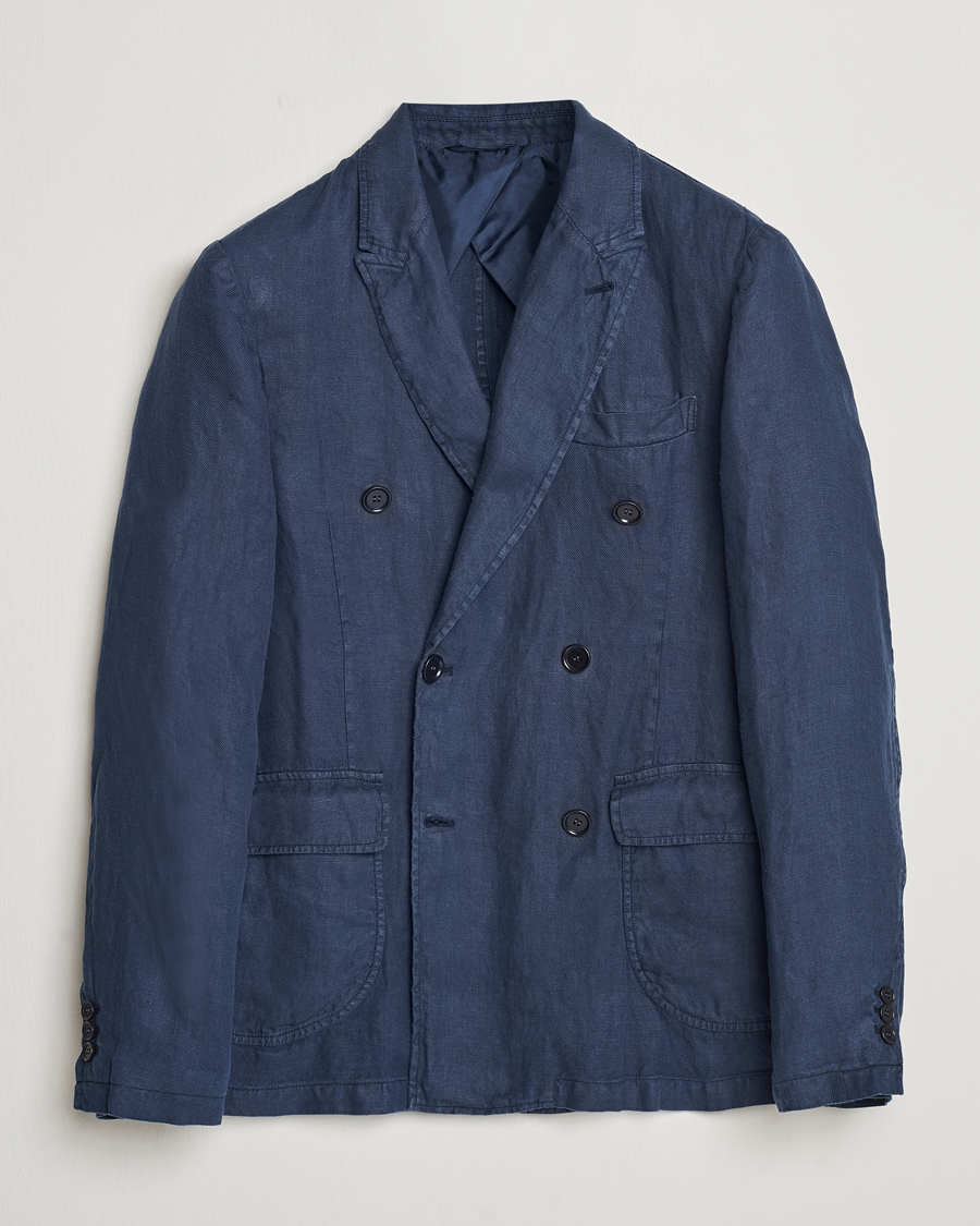 Herr | Kavajer | Aspesi | Sugimoto Double Breasted Hemp Blazer Navy