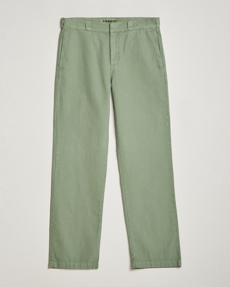 Herr | Byxor | Aspesi | Cotton Herringbone Pants Sage