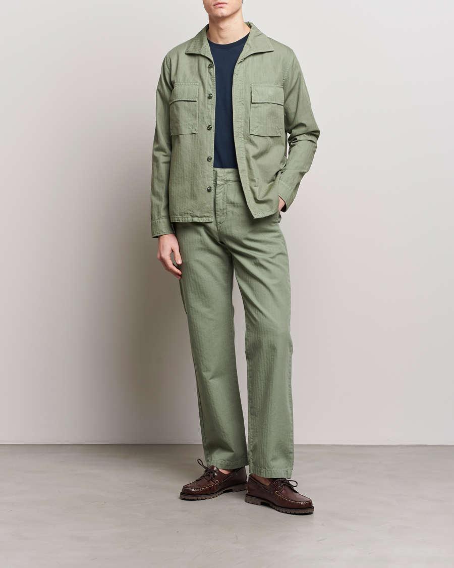 Herr | Byxor | Aspesi | Cotton Herringbone Pants Sage
