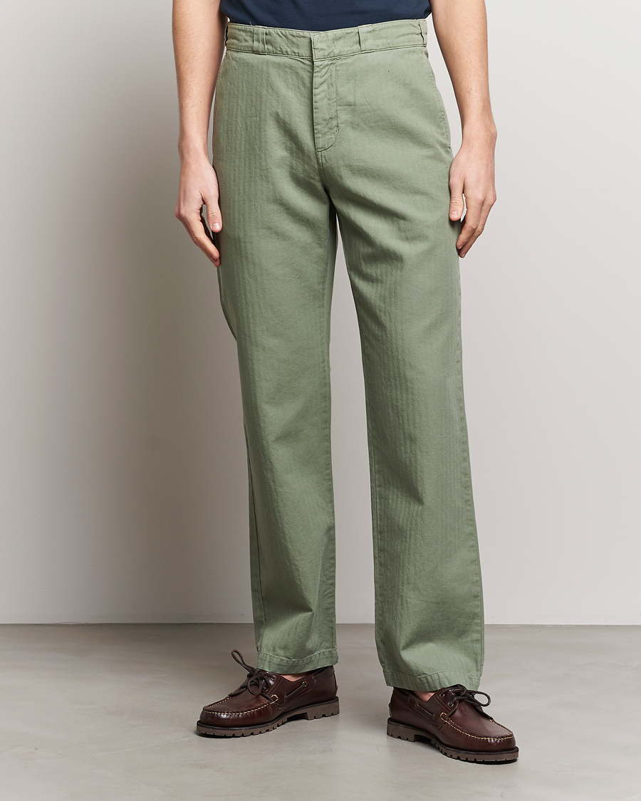 Herr | Byxor | Aspesi | Cotton Herringbone Pants Sage