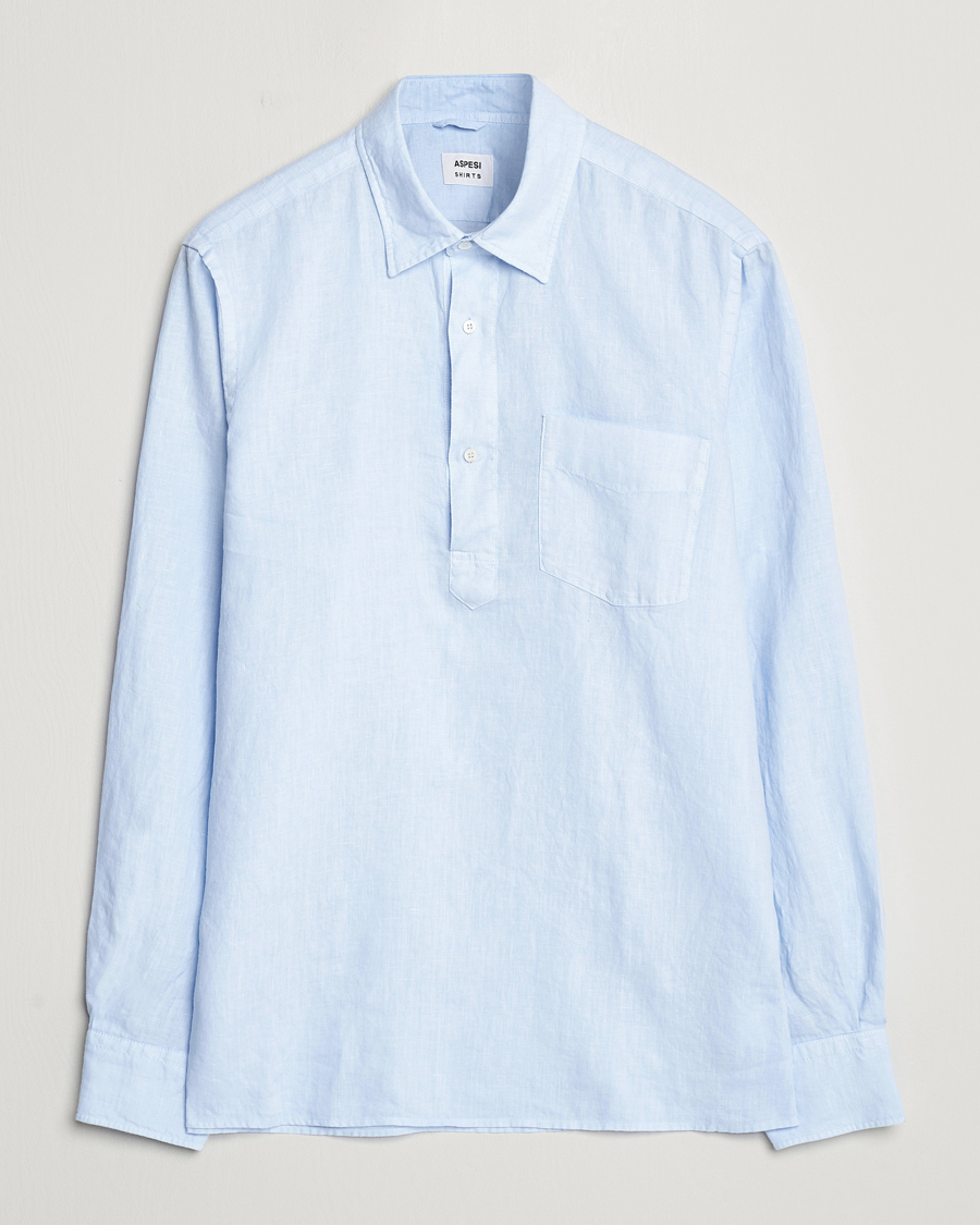 Herr | Skjortor | Aspesi | Linen Popover Shirt Light Blue