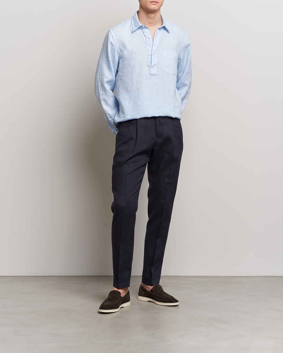 Herr | Skjortor | Aspesi | Linen Popover Shirt Light Blue