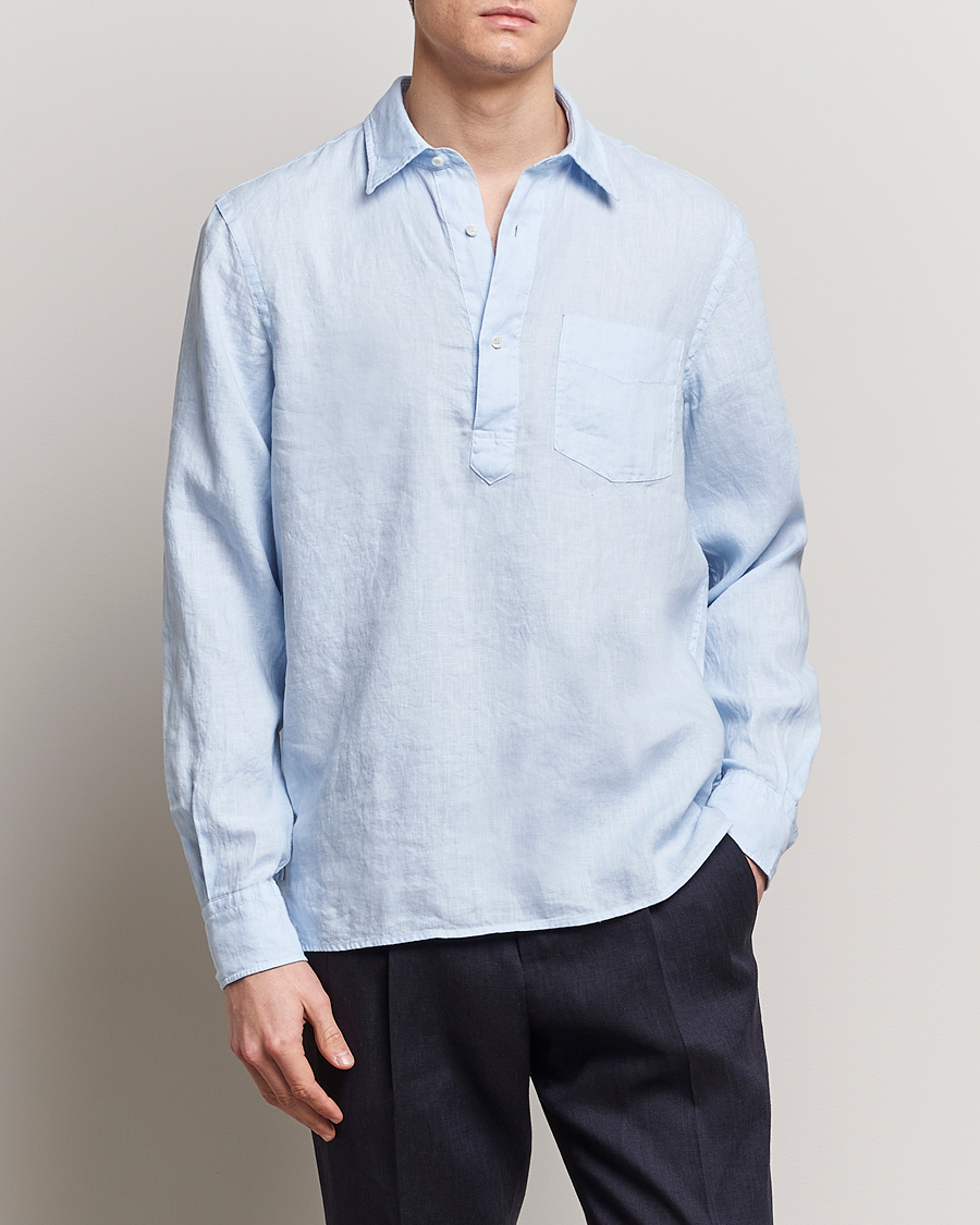 Herr | Skjortor | Aspesi | Linen Popover Shirt Light Blue