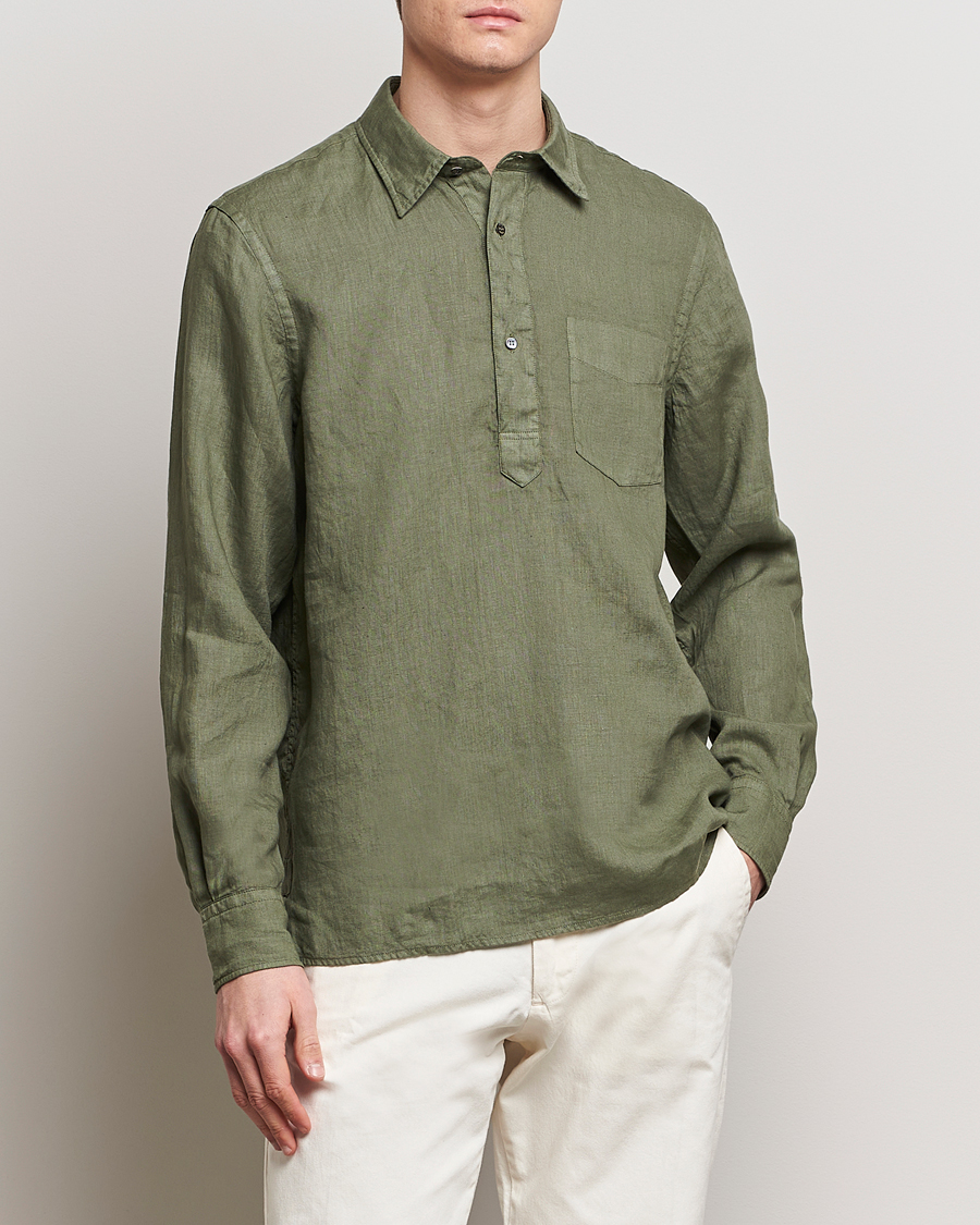 Herr | Casual | Aspesi | Linen Popover Shirt Military