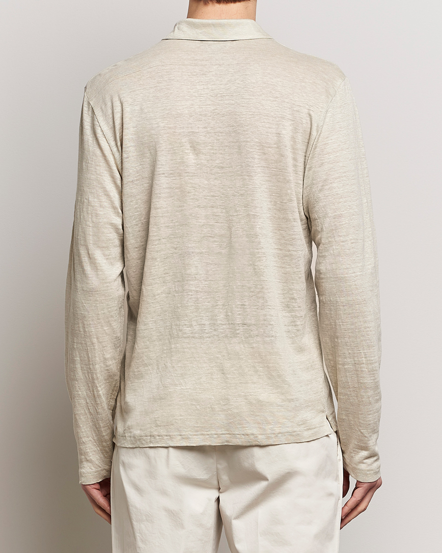 Herr | Tröjor | Gran Sasso | Washed Linen Long Sleeve Polo Beige Melange