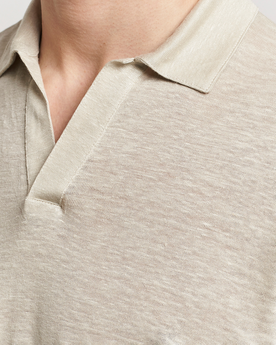 Herr | Tröjor | Gran Sasso | Washed Linen Long Sleeve Polo Beige Melange