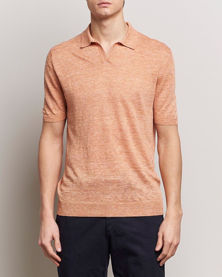 Herr | Kortärmade pikéer | Gran Sasso | Knitted Linen Polo Orange