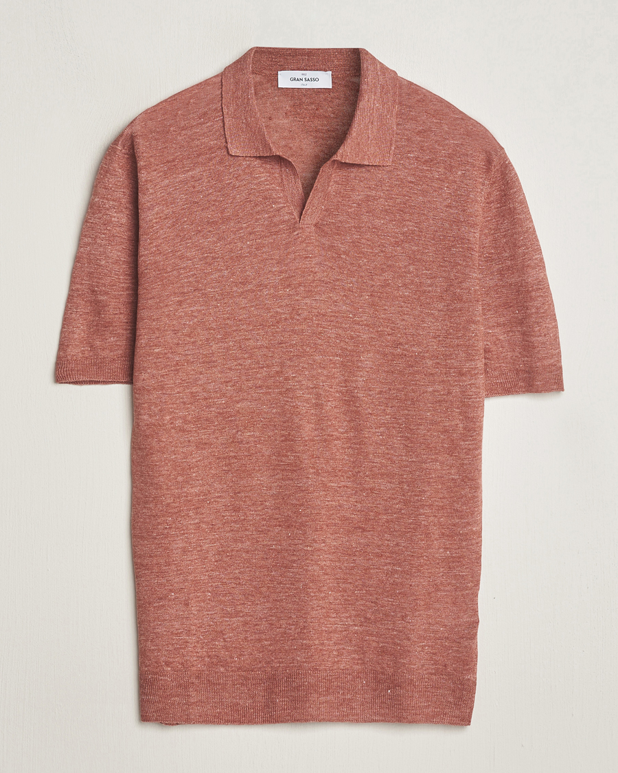 Herr | Pikéer | Gran Sasso | Knitted Linen Polo Rust Melange
