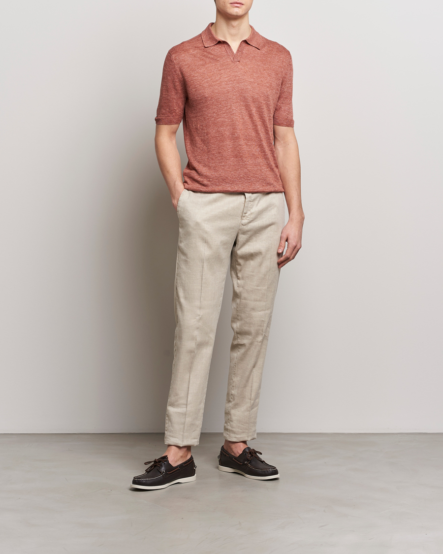 Herr | Pikéer | Gran Sasso | Knitted Linen Polo Rust Melange