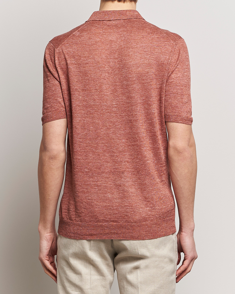Herr | Pikéer | Gran Sasso | Knitted Linen Polo Rust Melange