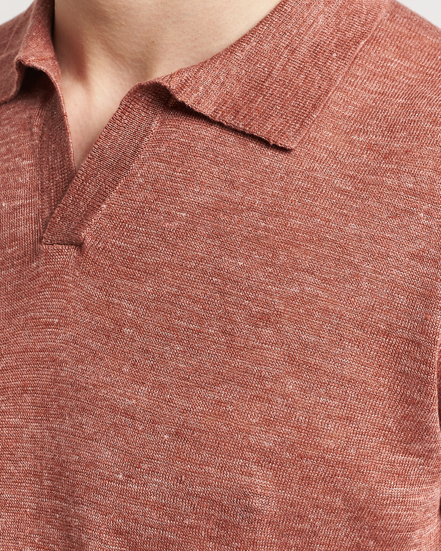 Herr | Pikéer | Gran Sasso | Knitted Linen Polo Rust Melange