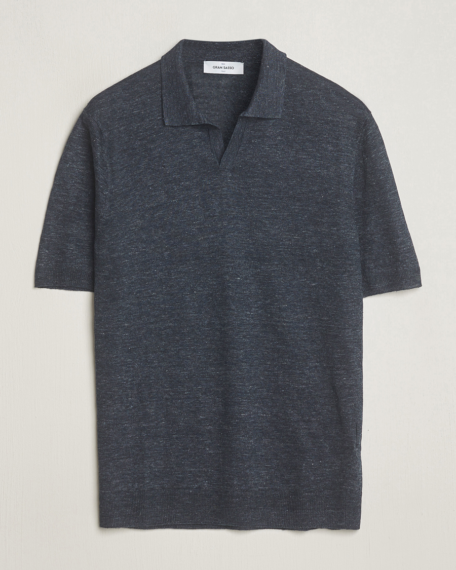 Herr | Pikéer | Gran Sasso | Knitted Linen Polo Navy